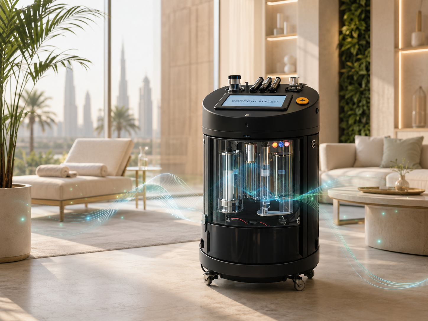 COREBALANCER® bioelectric WaterPlasma device installed in a premium wellness suite